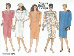 1370 80s VOGUE LOOSE FIT STRAIGHT SS-LS YOKE DRESS PATTERN 10, 8